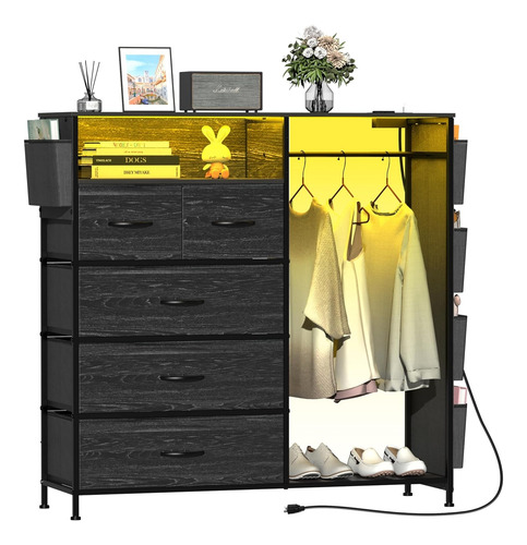 Closet Grande Perchero Con Led De 5 Cajones Y 5 Bolsillo