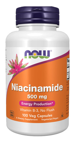 Niacinamida Vit B-3 500mg Now Foods Niacinamide 100 Veg Caps Sabor Sem Sabor