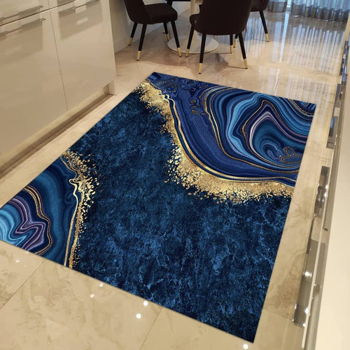 Alfombra Abstracta Marmol Azul Oscuro Para Niño Nordica Piso