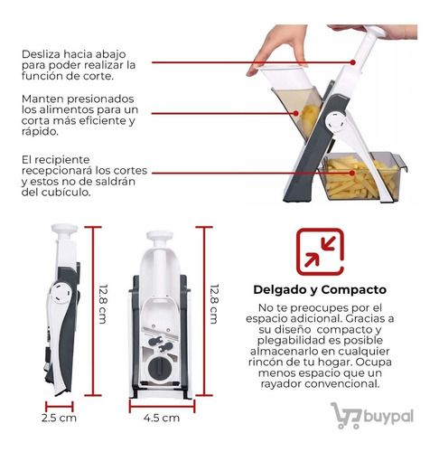 Imagen 7 de 7 de Cortador Vegetales Frutas Multifuncional Acero Inoxidable