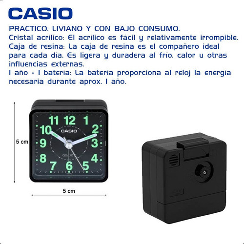 Reloj Despertador Casio Tq140 Numeros Grandes Analogo Luz Color Negro/negro