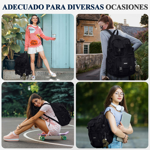 Mochila De Computadora Portátil De Gran Capacidad Bolsa De Fitness Mochila De Ocio Mochila Escolar, Con Adornos De Rana Colgantes, Color Negro