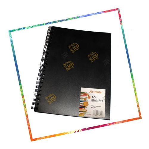 Cuaderno De Dibujo 30 Hojas Negras 140 Gramos A5 Profesional