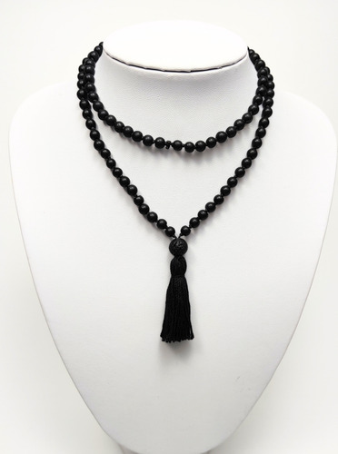 Japa Mala Collar Rosario Hindú 108 Cuentas De Piedra Negra