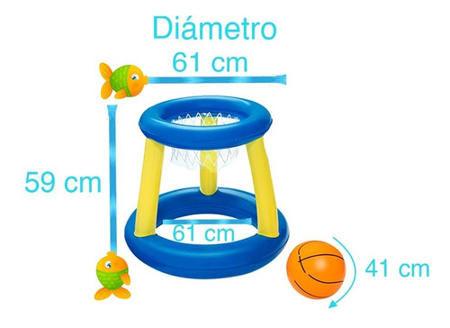 Imagen 3 de 7 de Juego Baloncesto Canasta Inflable Flotante C/ Pelota Bestway
