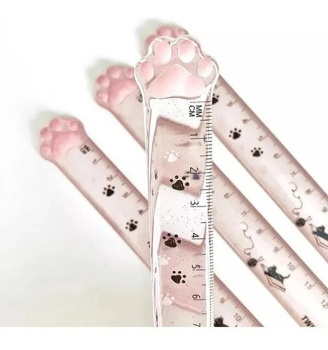 Mini Regla Plástico Huella De Gato 15cm Kawaii 2 Piezas