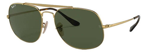 Óculos de sol Ray-Ban General Standard armação de aço cor polished gold, lente green de cristal clássica, haste polished gold de aço - RB3561
