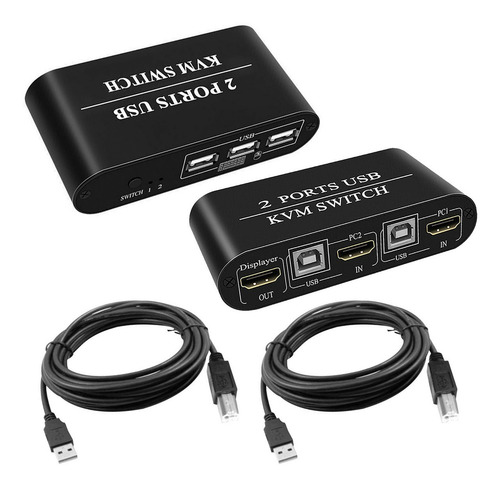 Imagen 4 de 4 de Switch Kvm Rybozen Hdmi 4k 2 Puertos Usb + 2 Set De Cables