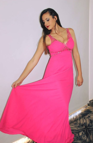 Vestido Fucsia De Gasa Bordado 15 Años Bodas Moda Pasion