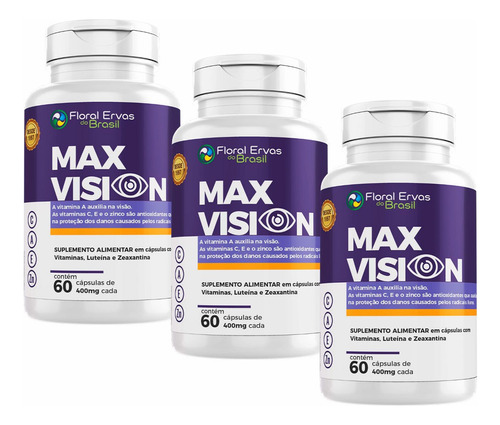 Kit 3x Max Vision Com Vitamina A + Zinco - 60 Capsulas Cada Sabor Sem Sabor