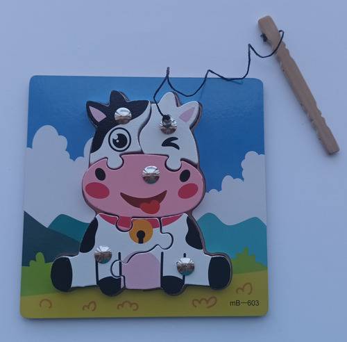 Juego Pesca Y Puzzle 2en1 Vaquita Madera Didactico Magnetico