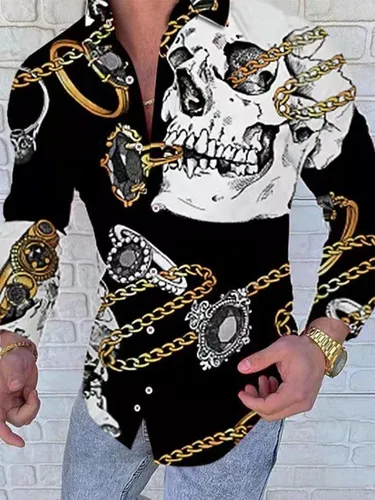 Camisa Con Estampado De Calaveras Para Hombre Tendencia Pe