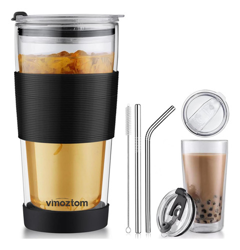 Vaso De Vidrio De Pared Doble Vimoztom Con Tapa A Prueba De