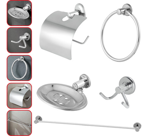 Kit Acessórios P/ Banheiro Aço Inox 5 Peças