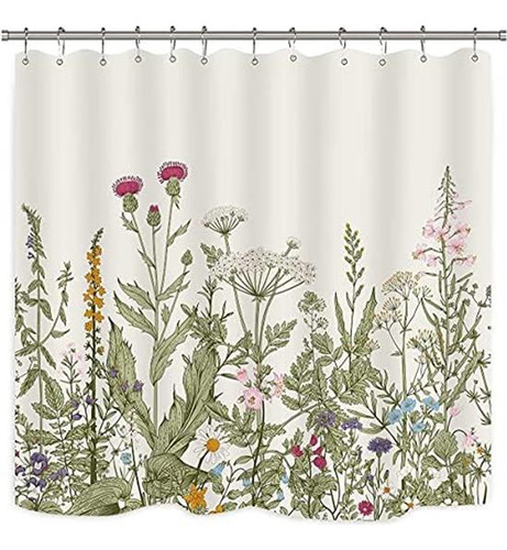 Riyidecor - Cortina De Ducha Con Diseño De Flores Silvestres