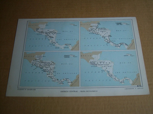 Mapa : América Central : Económico . 1960 18,5 Cm X 28 Cm