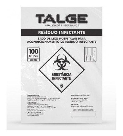 Imagem 2 de 3 de 100 Saco Lixo Hospitalar Infectante 50 Litros 63x80 C/ Nota