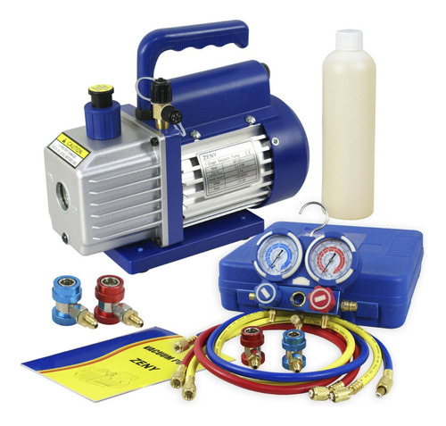 Bomba De Vacio 3.5 Cfm 1/4hp Manometros A/c Kit Refrigerac.