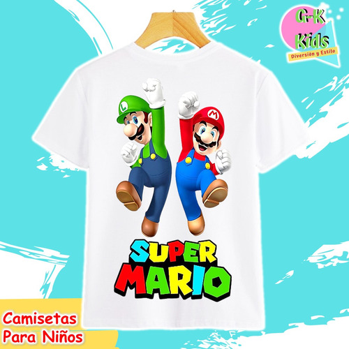Camisetas De Mario Bros Para Niños Sublimada Piel De Durazno