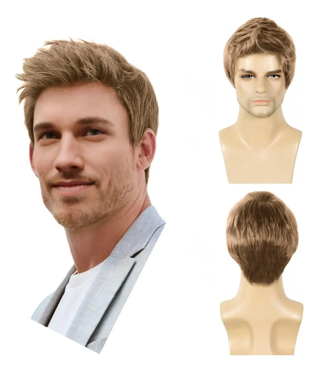 Peluca para Hombres Eamoil Cortas Natural Cabello Moda Color Marrón Claro