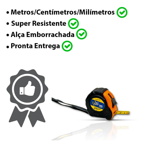 Trena Manual Básica 3m Uso Doméstico Original 123útil Aço