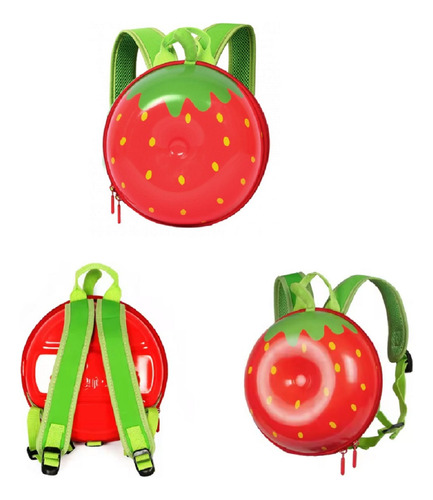 Mochila Infantil 3d Cinto Anti-perda Supercute Cor Morango Desenho Do Tecido Lisa