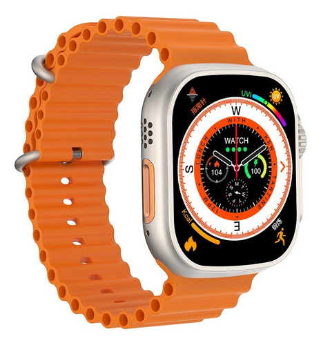 Relógio Digital Smartwatch U9 Ultra Ultima Geracao 2023 49mm Cor da caixa Cinza Cor da pulseira Laranja Cor do bisel Cinza Desenho da pulseira Ocean