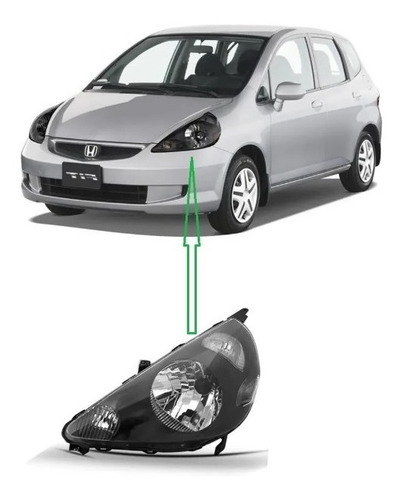 Óptica P/ Honda Fit  2003 2004 2005 2006 2007 2008 F/ Negro