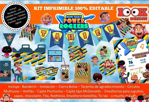 Kit Imprimible Candy Bar Mini Beats Power Rockers Editable