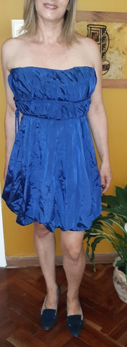 Vestido Strapless Azul Corto Talle Xs Fiesta