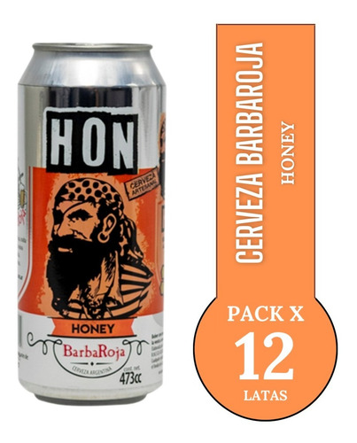 Cerveza Artesanal Barba Roja Honey Pack X 12 Latas 473ml.