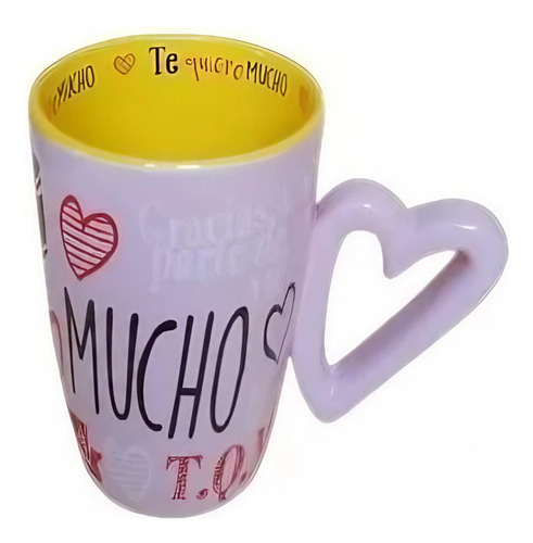 Taza De Ceramica Corazon Te Cafe Bebidas Mensaje De Amor Color Rosa Con Amarillo