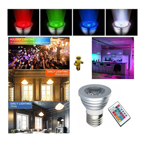 Imagem 7 de 10 de Kit 10 Lampadas Rgb Decorativa 16 Cores Com Controle Remoto