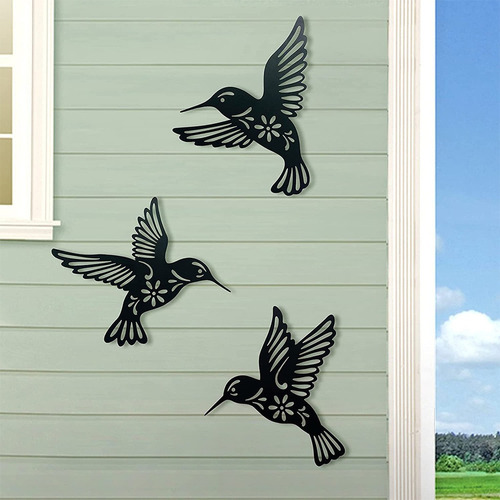 ~ 3 Piezas De Metal Colibrí Decoración De Arte De Pared