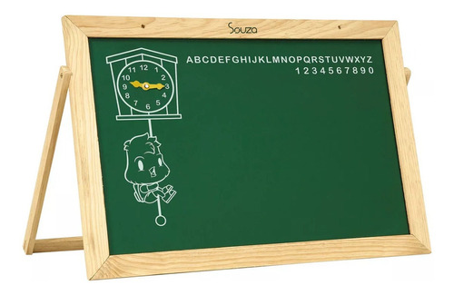 Quadro Lousa Verde Infantil C/ Relógio Alfabeto 60x40 Escola Cor Verde-escuro