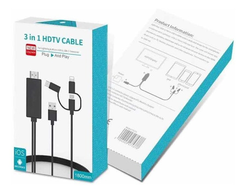 Cable Hdmi iPhone, Android Micro Usb Tipo C Lightning 3 En 1