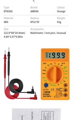 Tester Multimetro Digital Lcd  Amarillo Con Cables 