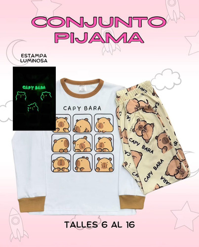 Pijamas Largos Soft Estampa Brilla En La Oscuridad