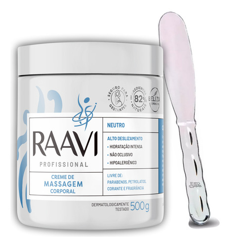 Creme De Massagem Corporal 500g Neutro Flér Raavi + Espátula
