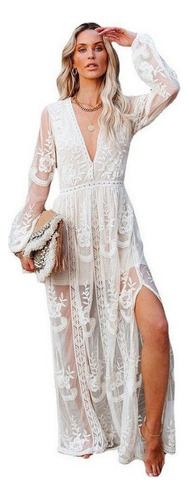 Vestido Floral De Encaje Floral Con Cuello En V For Mujer