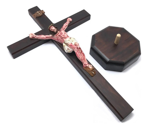 Crucifixo Mesa E Parede Madeira Cristo Chagado Resina 50 Cm