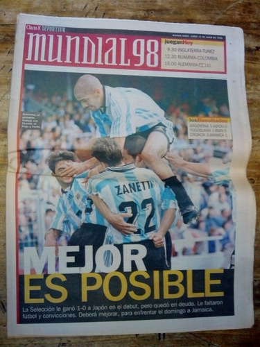 Clarín Deportivo Mundial 98  Lunes 15 De Junio De 1998 (m98)