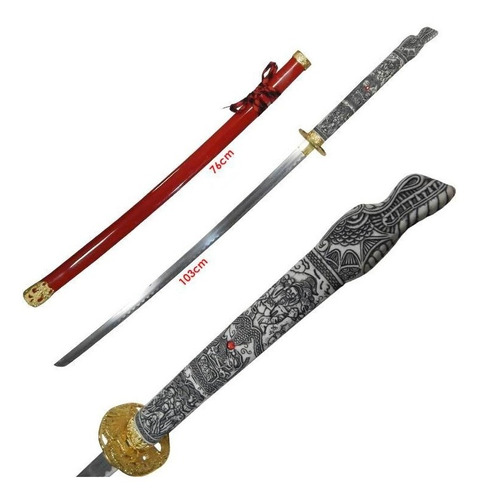 Katana Mango Dragon Blanco Liston Espada Samurai Rojo Acero