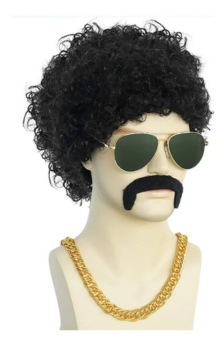 Peruca Masculina, Cabelo Encaracolado, Anos 70, Anos 80, Per