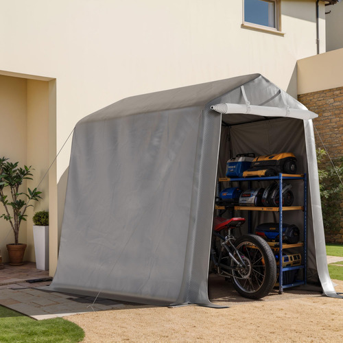 Cobertizo Portátil 6 X 8 Pies Con Puerta Enrollable, Lona Re