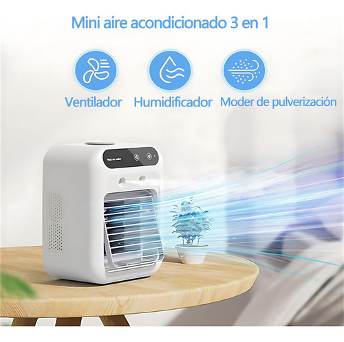 Mini Ventilador De Aire Acondicionado Portátil Con Refrigera 16.4 Cm 108hz Blanco Plástico