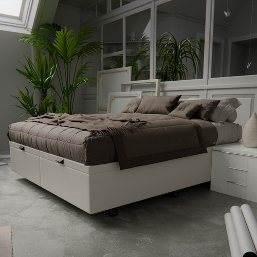 Base Box Baú Cama Casal Queen 158x198 Bipar Liz Sintético Bg Cor Creme