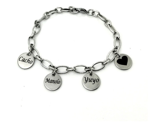 Pulsera Acero Inoxidable Con 4 Dijes Personalizables