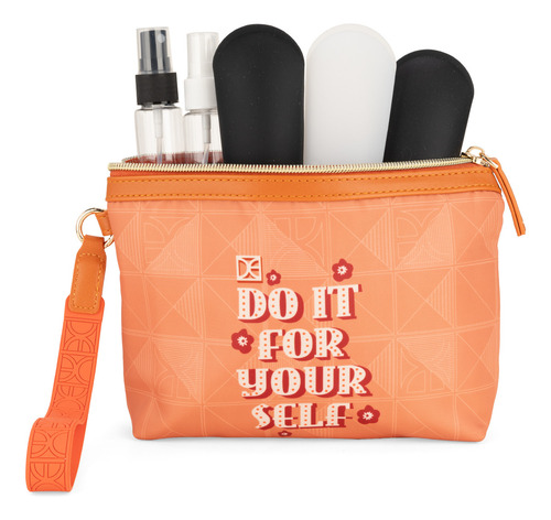 Cosmetiquera Cloe Capacidad Chica Con Cierre Sencillo Color Naranja