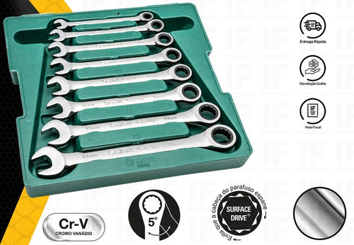 Kit Jogo De Chave Combinada Catracada 8 A 19 Mm 8 Peças Sata